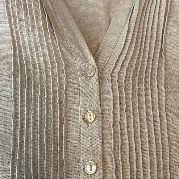 For Cynthia Natural Cream Tan Henley Front Linen Blend Dress - Picture 6 of 11